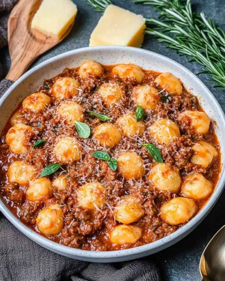 Delicious gnocchi tossed in bolognese with creamy ricotta and Parmesan