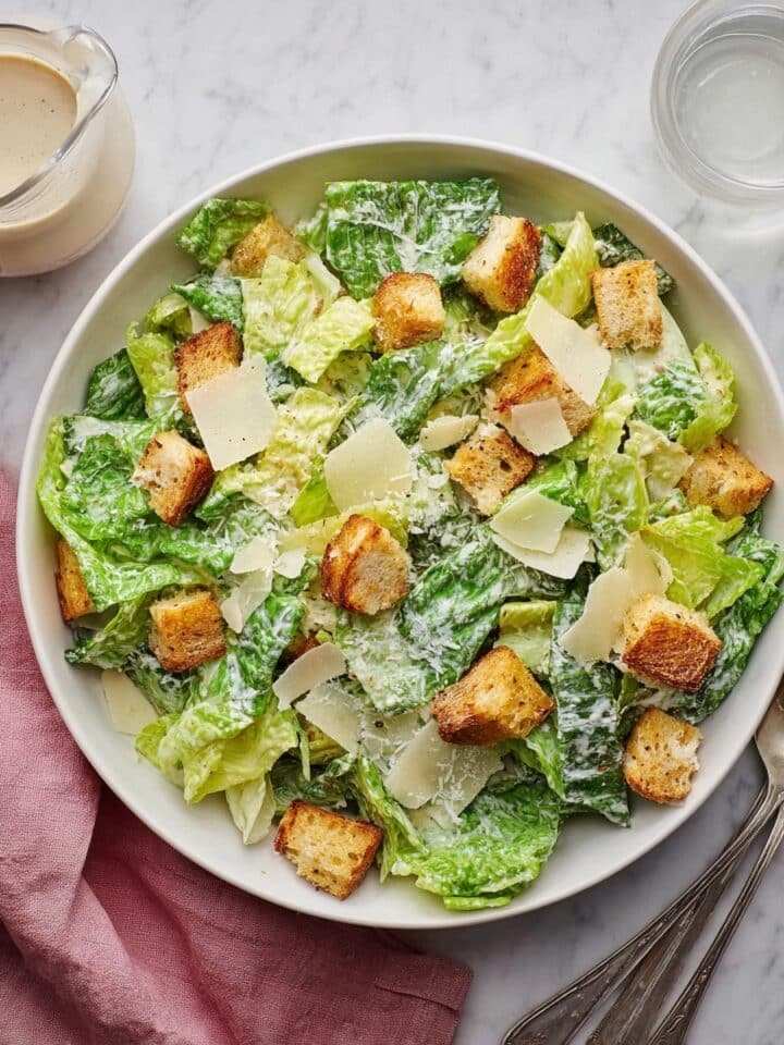 Fresh caesar salad with toasted herb panko breadcrumbs crisp romaine and creamy garlic dressing