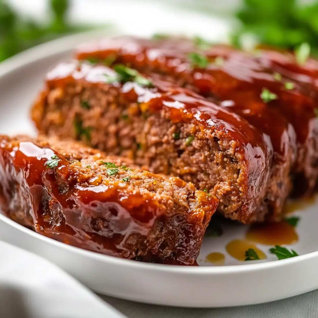 Classic beef meatloaf, caramelized onion glaze, juicy beef, comforting family dish, golden crust