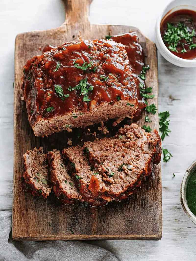 Classic beef meatloaf with caramelized onion glaze, juicy beef, and a golden crust, a comforting family favorite