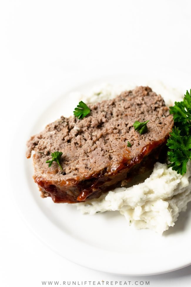 Classic beef meatloaf topped with sweet tomato glaze, juicy beef center, comforting family favorite
