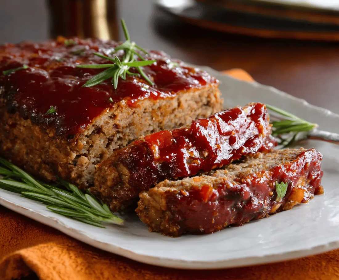 Classic brown sugar glazed meatloaf with a shiny, sweet coating, juicy beef filling, and aromatic herbs, a comforting family staple