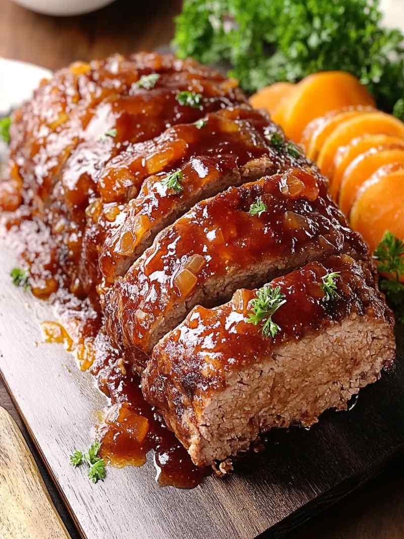 Classic beef meatloaf with a golden crust, juicy interior, and comforting aroma, perfect family dinner