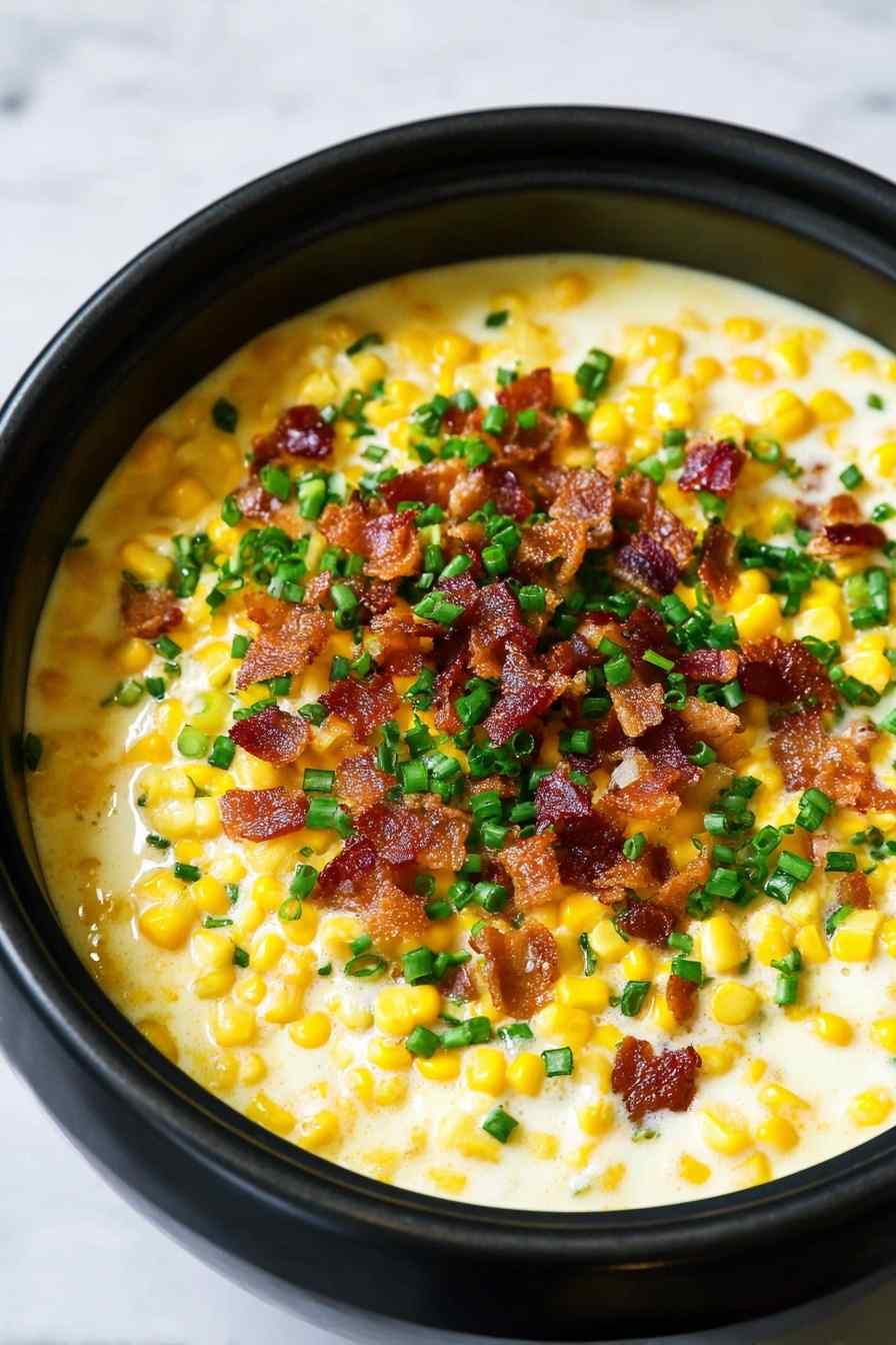 Classic slow cooker creamed corn with nutmeg, creamy sweet corn side, crockpot dish