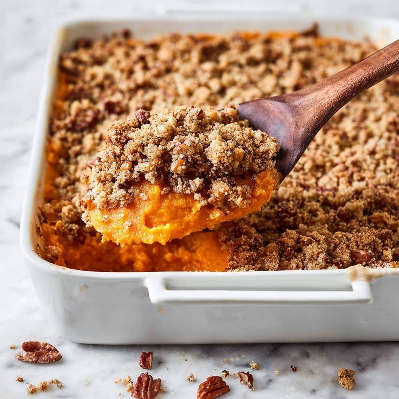 Bright spiced classic sweet potato casserole infused with fresh orange zest and ground ginger